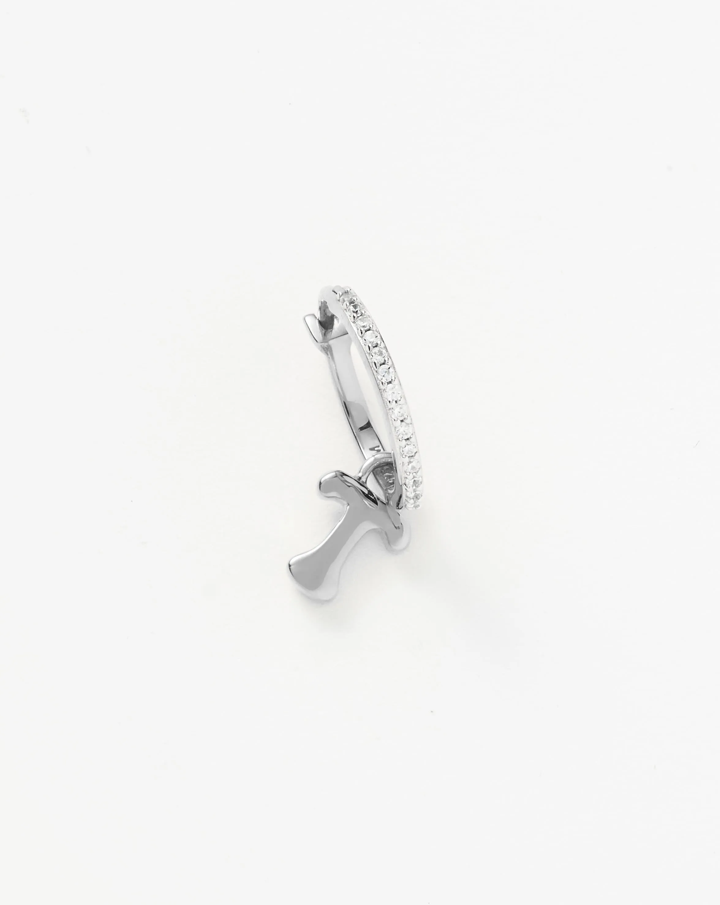 Initial Single Charm Hoop Earring  - Initial T | Sterling Silver