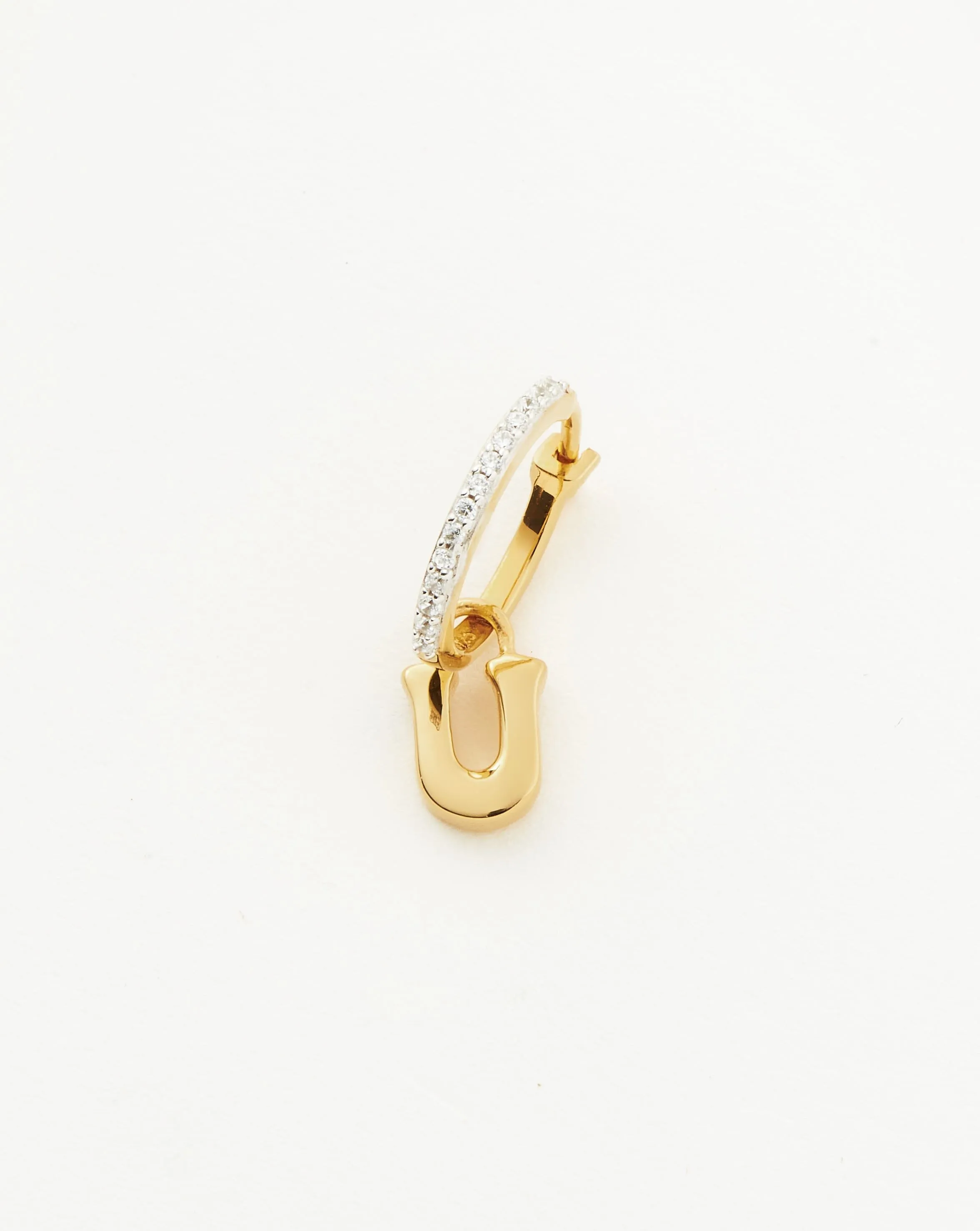 Initial Single Charm Hoop Earring - Initial U | 18k Gold Vermeil
