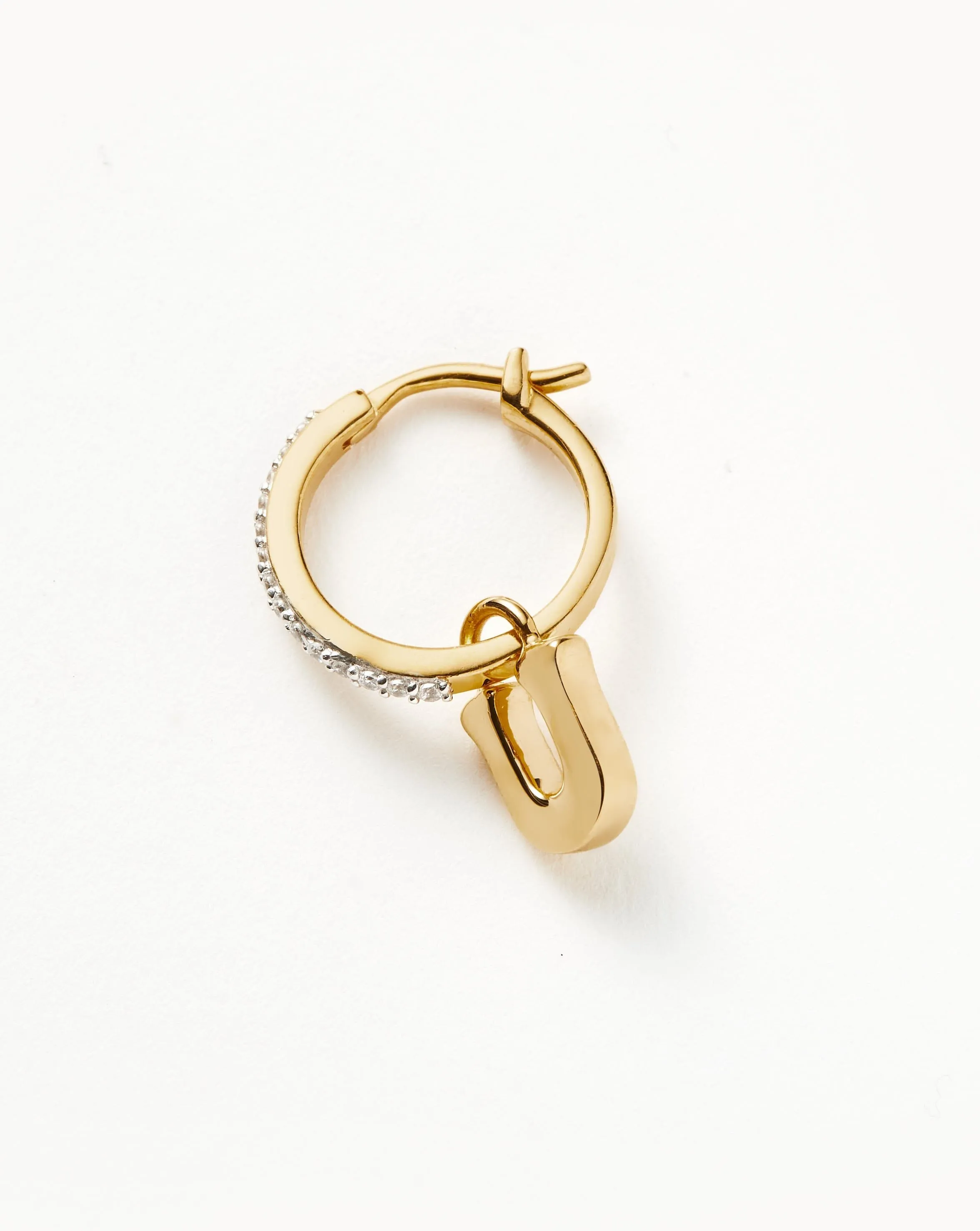 Initial Single Charm Hoop Earring - Initial U | 18k Gold Vermeil