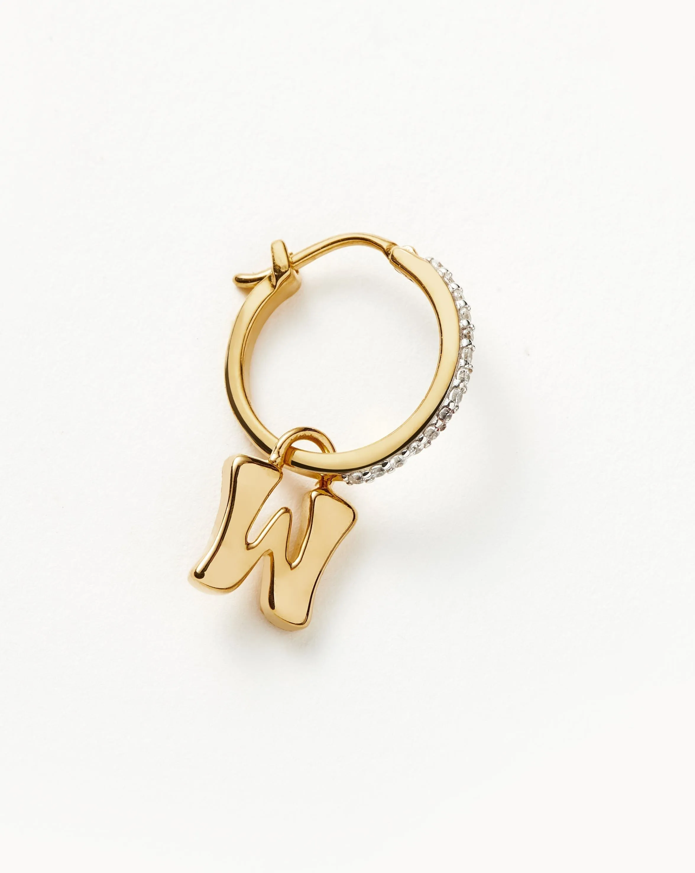 Initial Single Charm Hoop Earring - Initial W | 18k Gold Vermeil