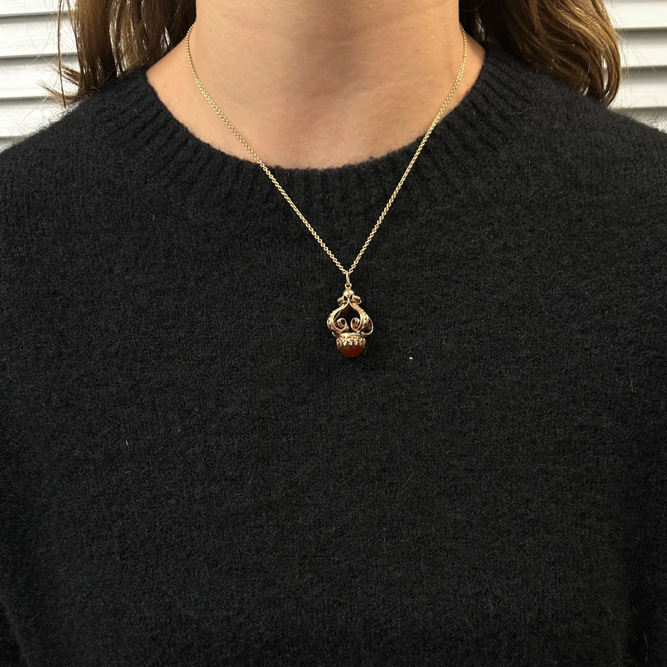 Mid-Century Etruscan Revival Carnelian 10K Gold Fob Charm/Pendant