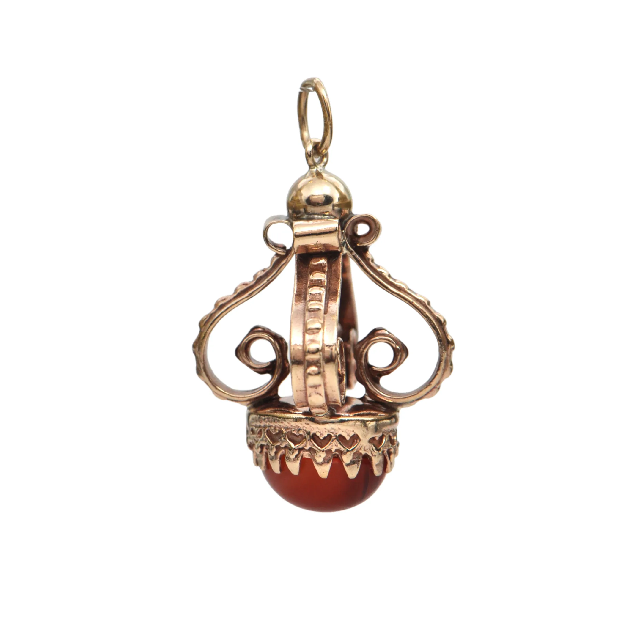 Mid-Century Etruscan Revival Carnelian 10K Gold Fob Charm/Pendant