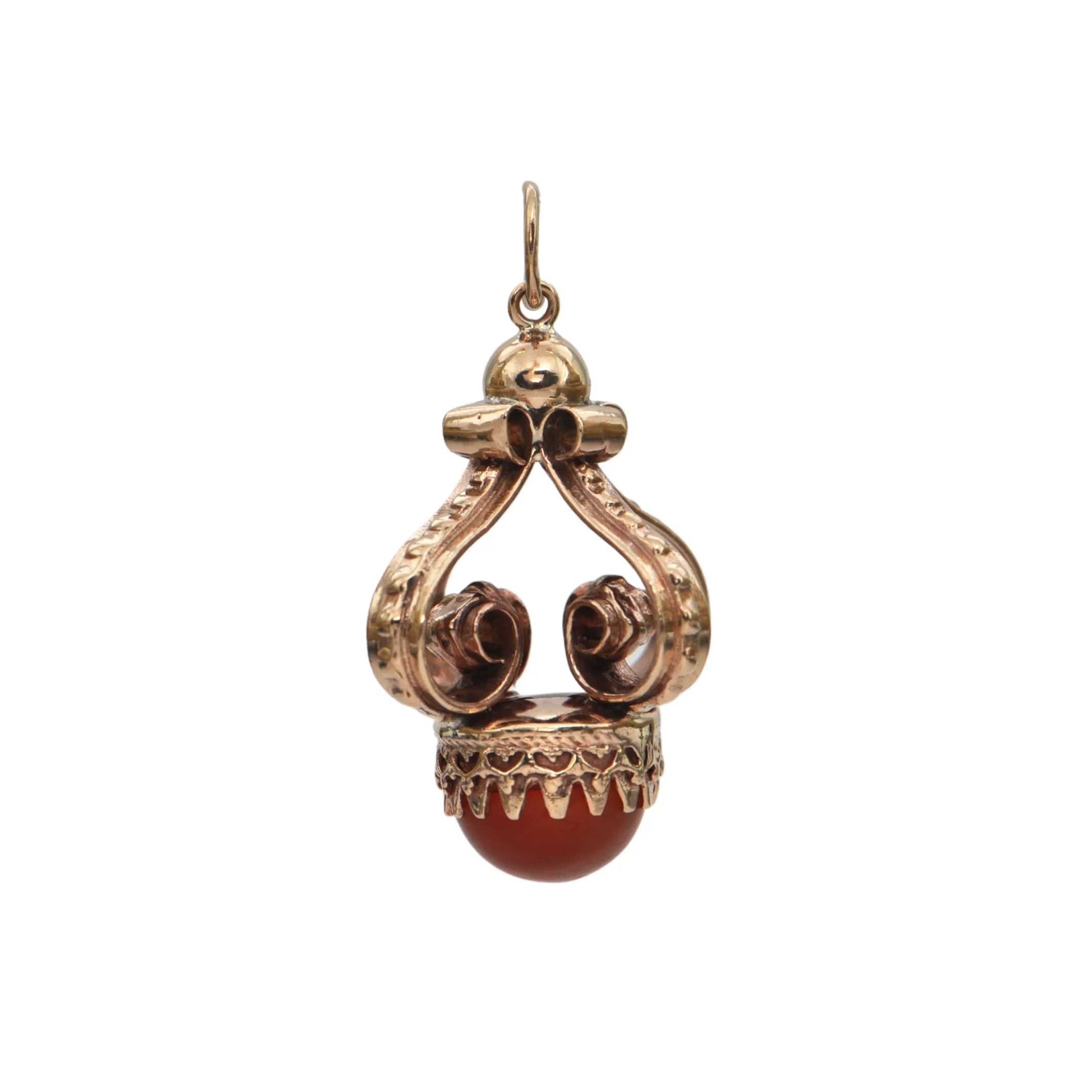 Mid-Century Etruscan Revival Carnelian 10K Gold Fob Charm/Pendant