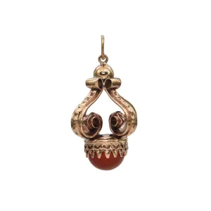 Mid-Century Etruscan Revival Carnelian 10K Gold Fob Charm/Pendant