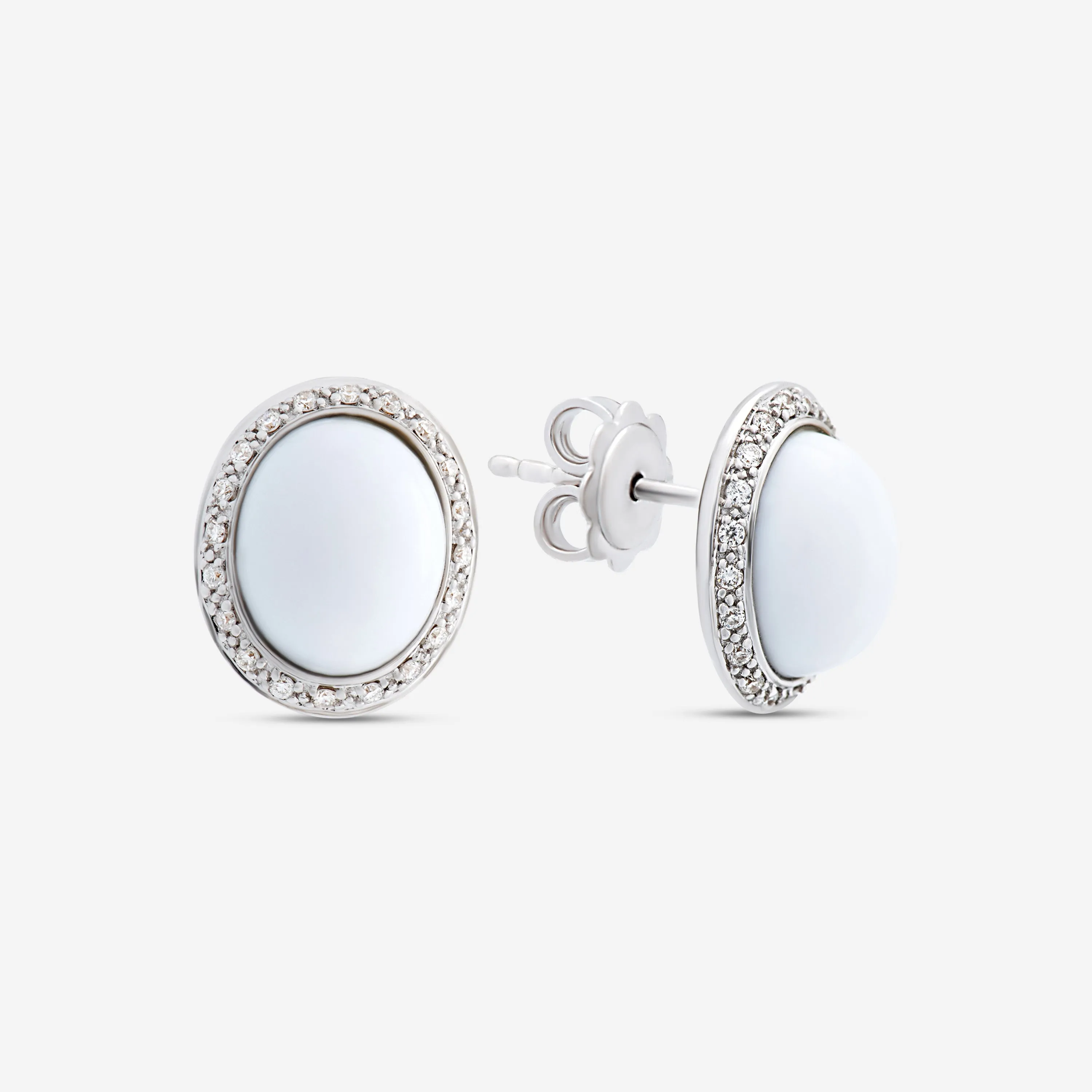 Mimi Milano 18k Rose & White Gold Diamond And White Agate Earrings O318C8A1B-PS