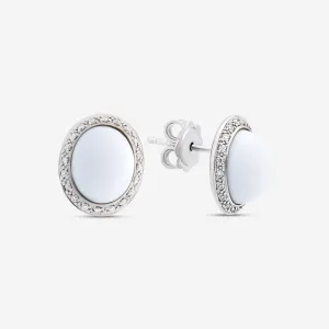 Mimi Milano 18k Rose & White Gold Diamond And White Agate Earrings O318C8A1B-PS
