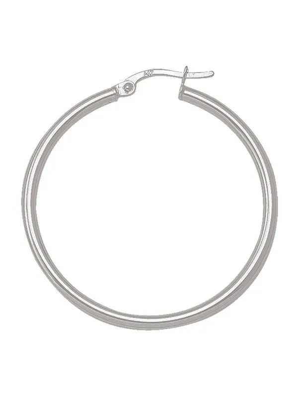 N4632W - WHITE GOLD HIGH POLISH PLAIN 2MM TUBE HOOP EARRING