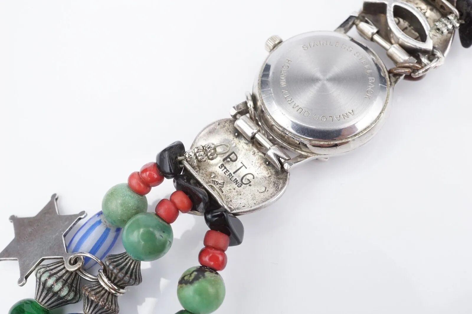 Navajo Phillip Guerro Watch Sterling Silver Beaded 24mm Running W972