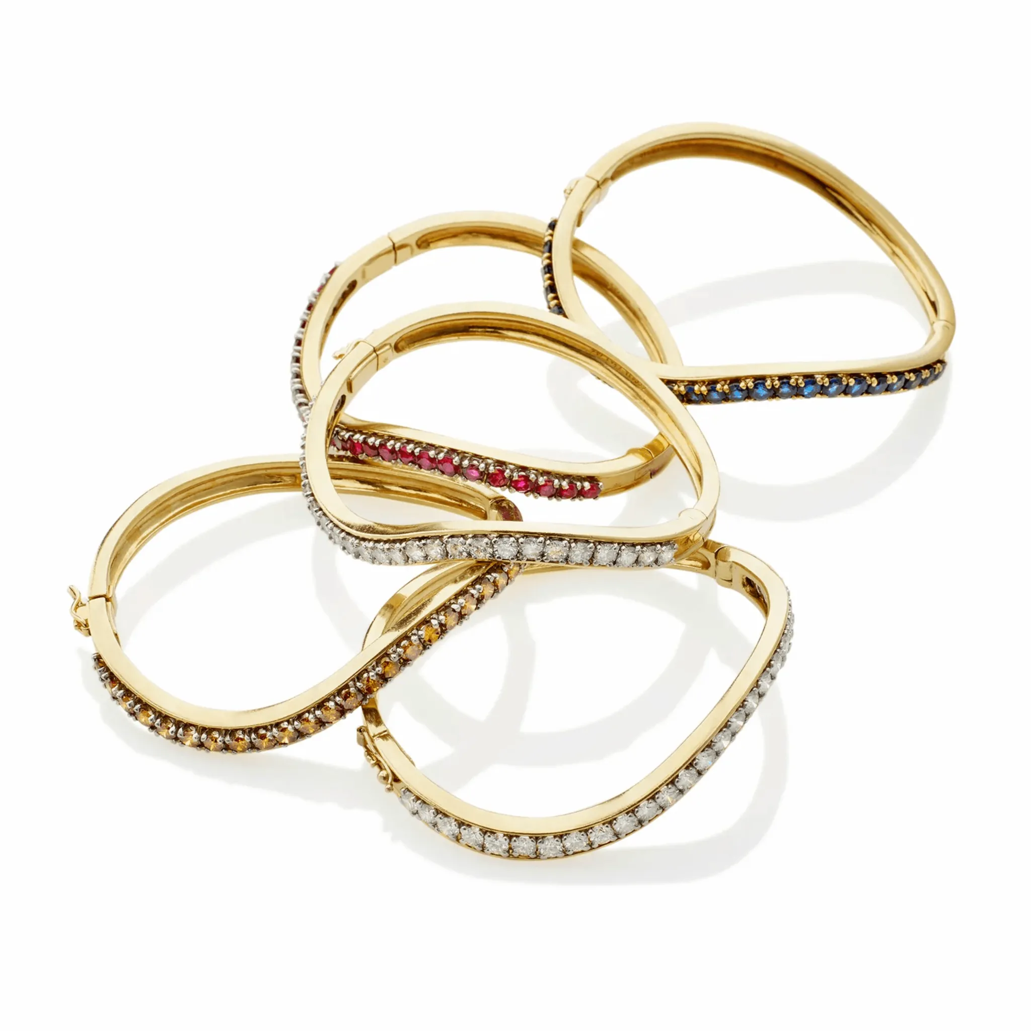 Oscar Heyman Bros NY 1970s Platinum & 18KT Yellow Gold Diamond, Ruby & Sapphire Bracelets
