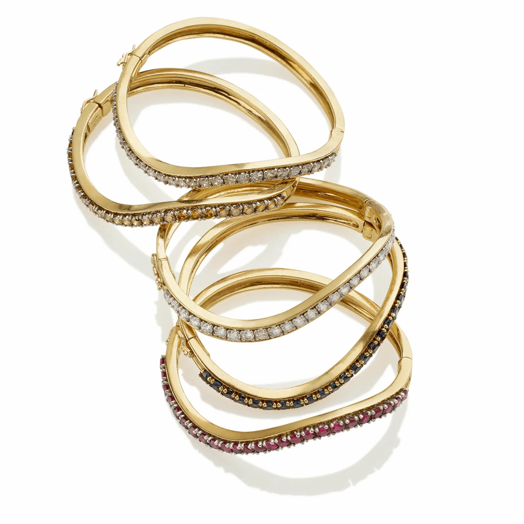 Oscar Heyman Bros NY 1970s Platinum & 18KT Yellow Gold Diamond, Ruby & Sapphire Bracelets
