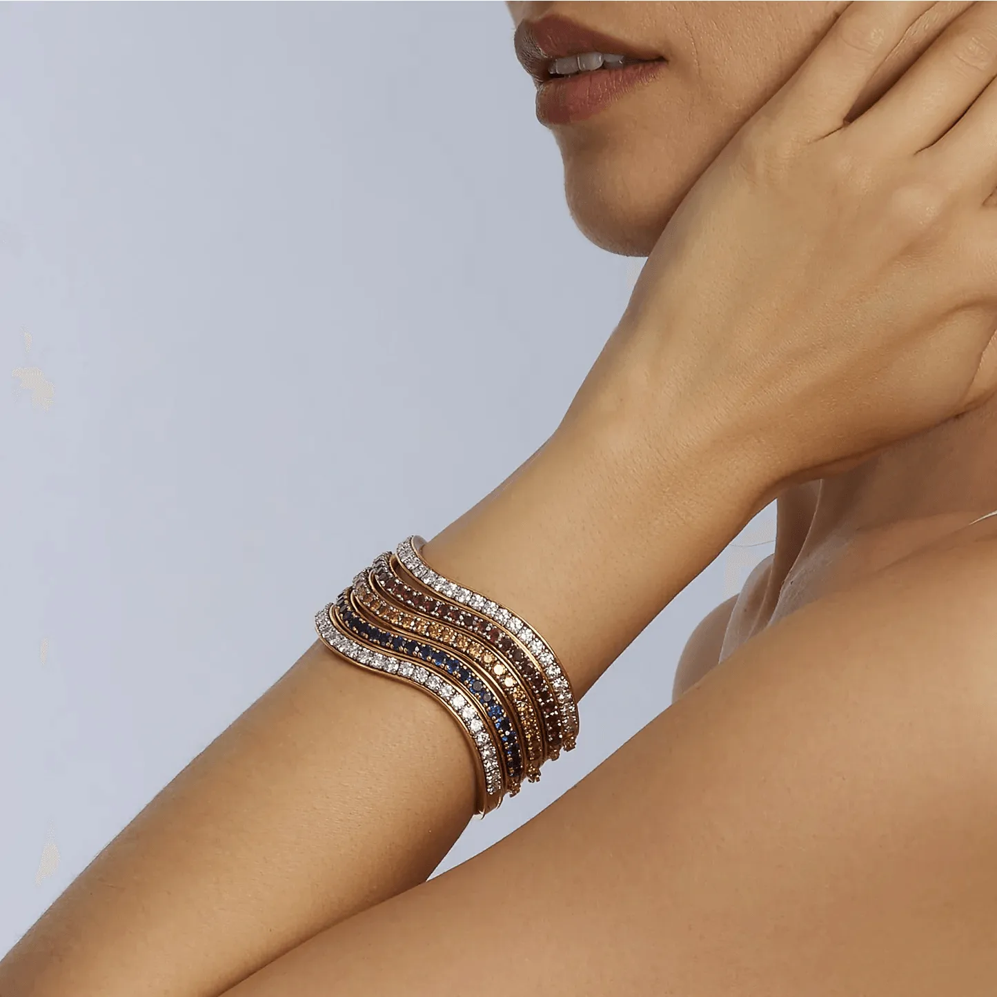 Oscar Heyman Bros NY 1970s Platinum & 18KT Yellow Gold Diamond, Ruby & Sapphire Bracelets