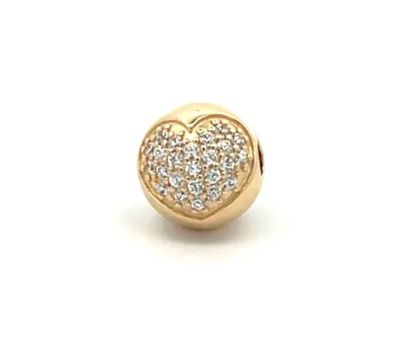Pandora 14K Gold Cubic Zirconia Heart Bead Charm