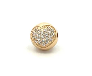 Pandora 14K Gold Cubic Zirconia Heart Bead Charm