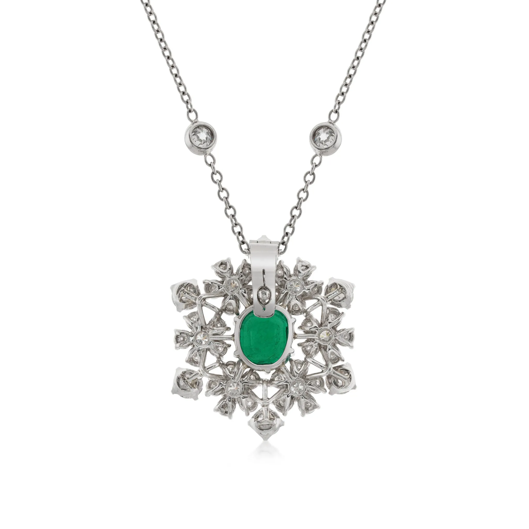 Post-1980s 14KT White Gold & Platinum Emerald & Diamond Necklace