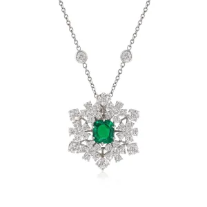 Post-1980s 14KT White Gold & Platinum Emerald & Diamond Necklace