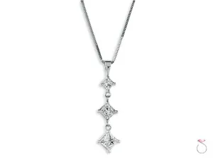 Princess Shaped Diamond Dangle Pendant Chain in 14K White Gold