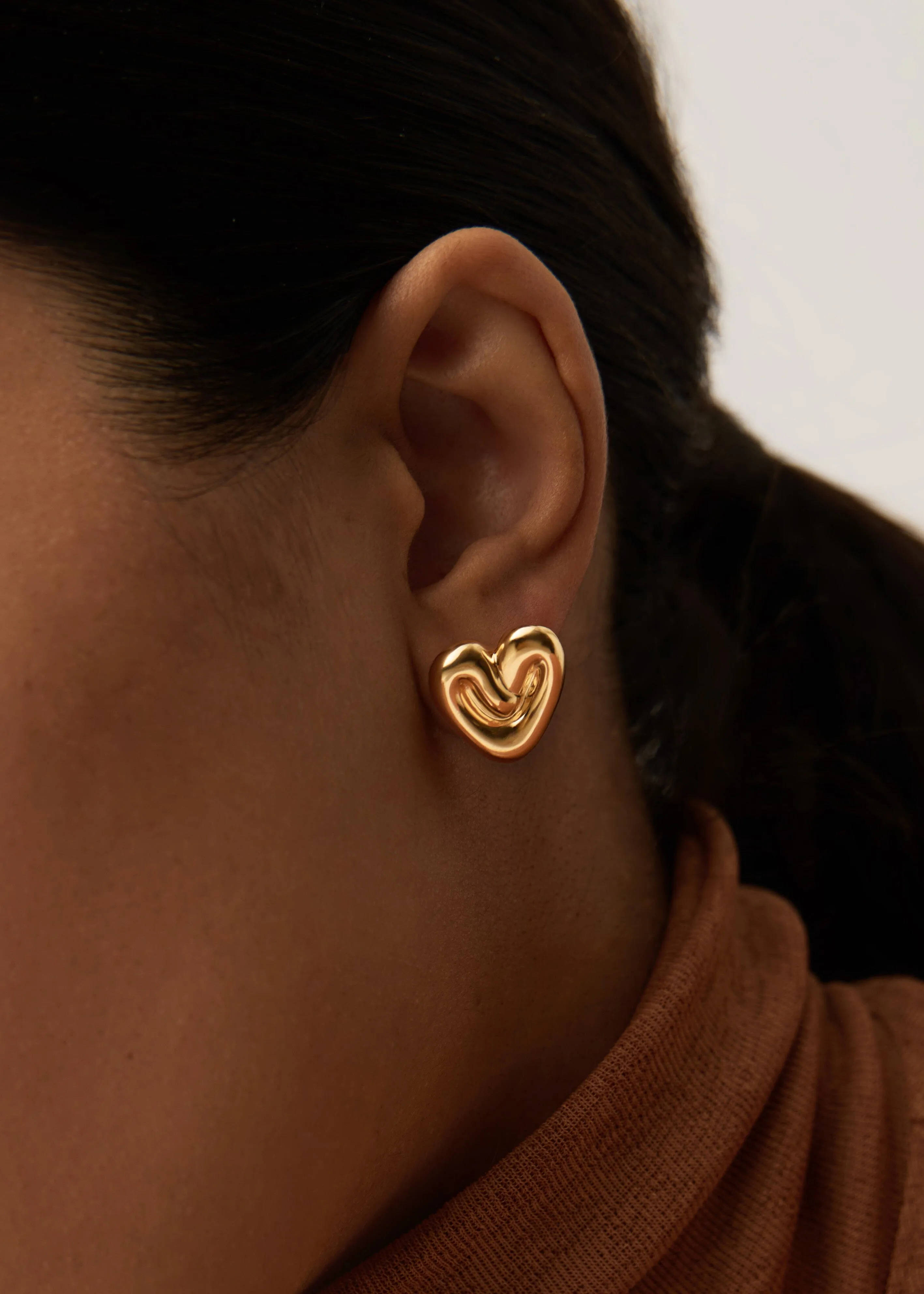 Puffy Heart Stud Earrings |18k Gold Plated