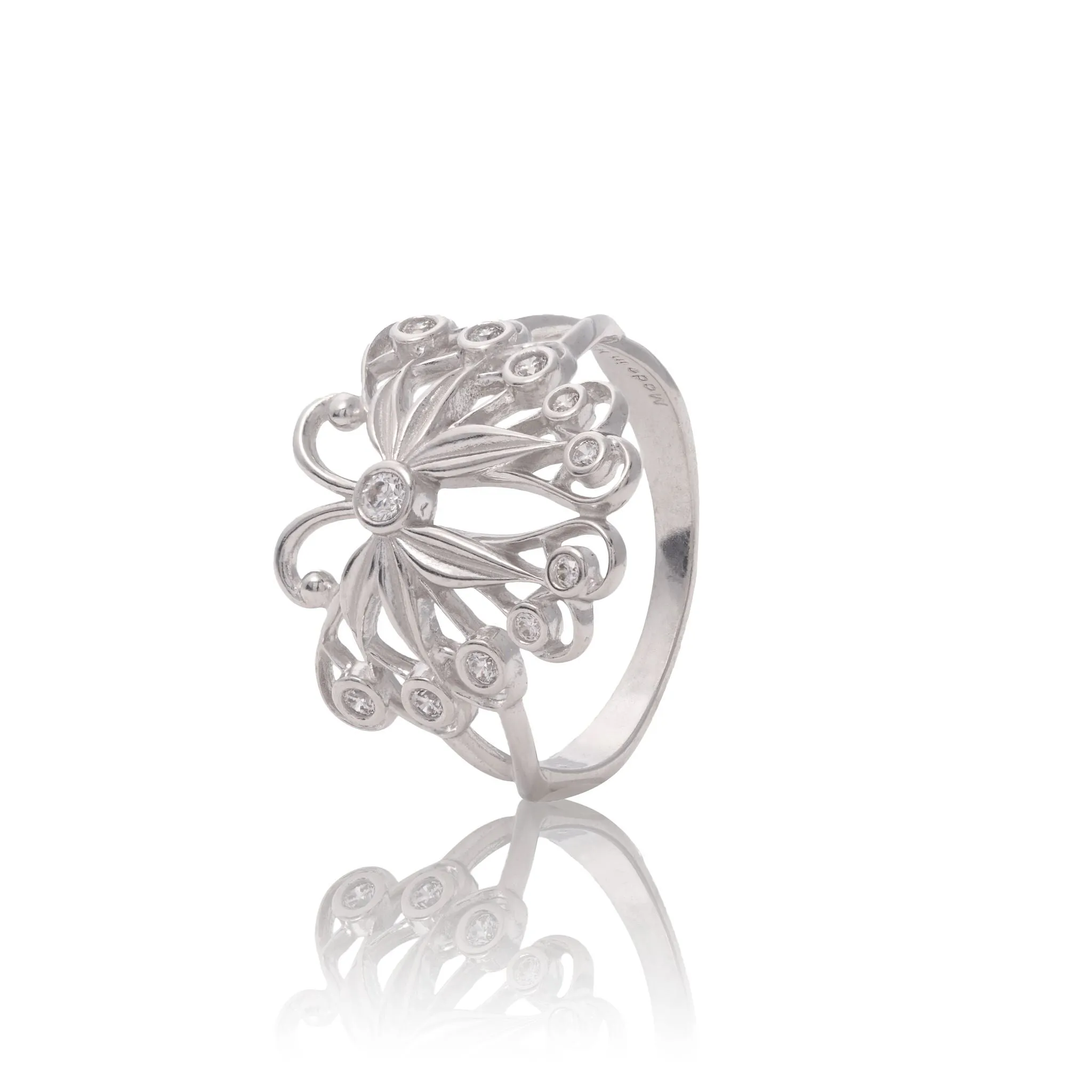 Pulelehua (Butterfly) Ring in Sterling Silver with Cubic Ziconia - 9-10mm
