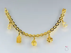 Rare Chanel Camellia Five Charms No 5 C Logo Bracelet in 18K