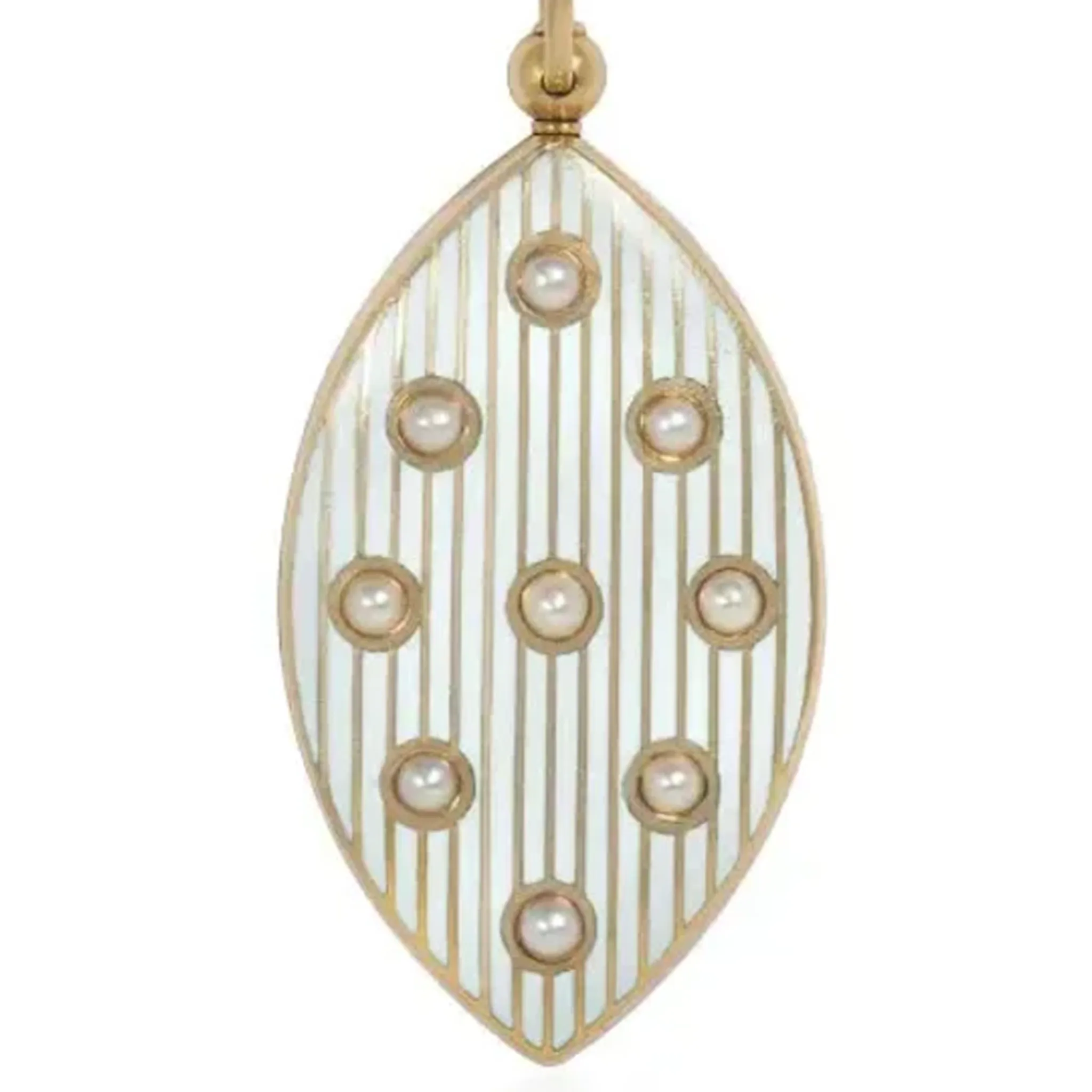 Riker Bros. Art Nouveau 14KT Yellow Gold Enamel & Natural Pearl Locket Necklace
