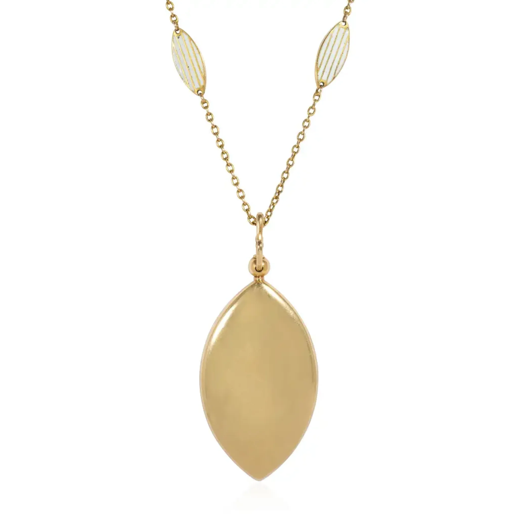 Riker Bros. Art Nouveau 14KT Yellow Gold Enamel & Natural Pearl Locket Necklace