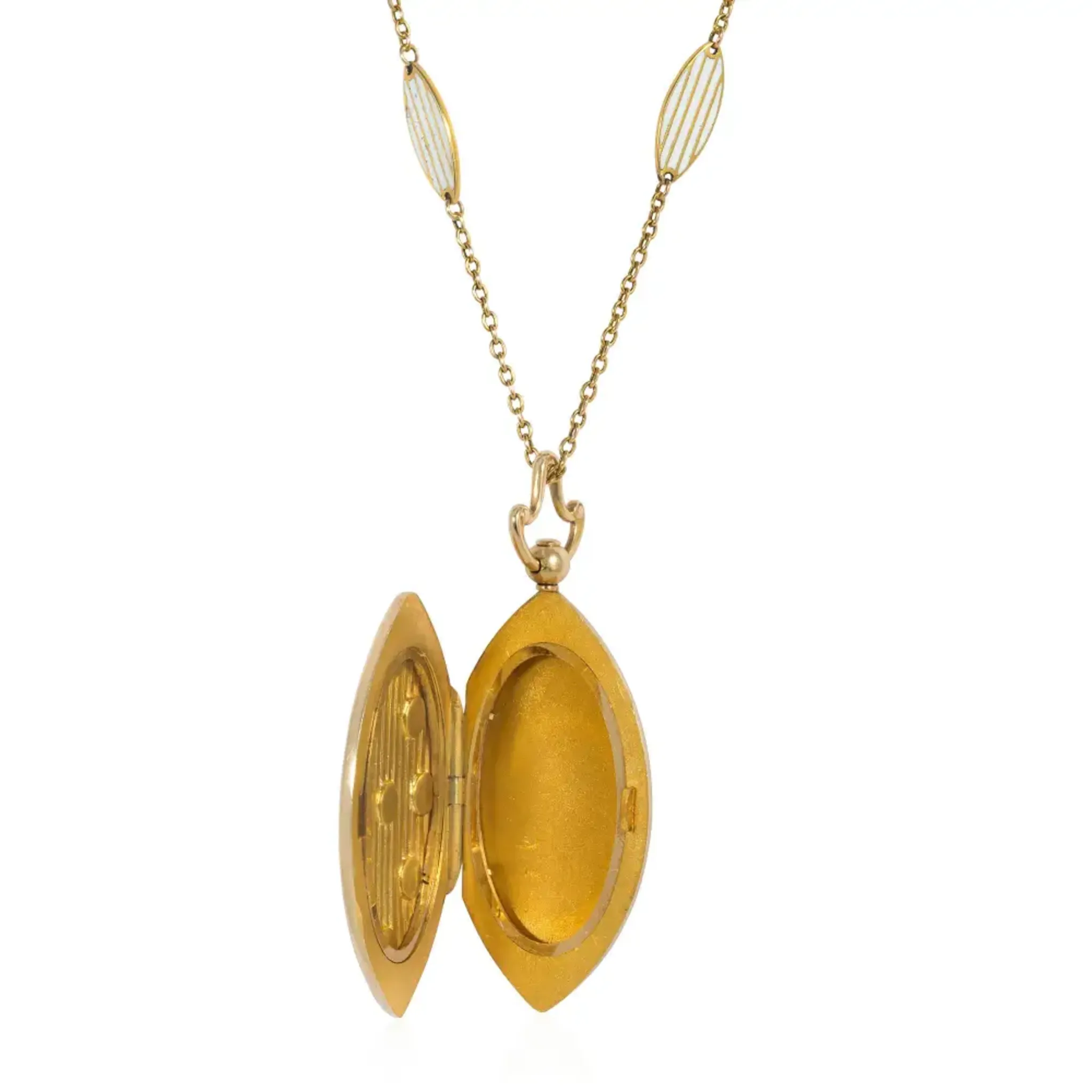 Riker Bros. Art Nouveau 14KT Yellow Gold Enamel & Natural Pearl Locket Necklace