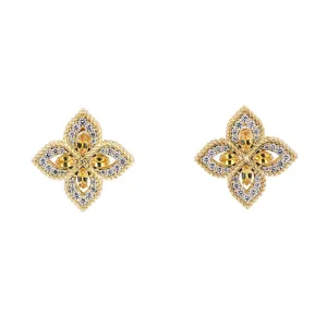 Roberto Coin | 1.24tw Diamond   Yellow Sapphire Venetian Princess Stud Earrings - 18K Yellow Gold
