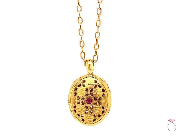 Roberto Coin Granada Diamond and Ruby Locket Pendant On Chain