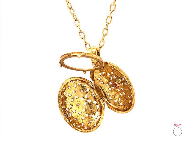 Roberto Coin Granada Diamond and Ruby Locket Pendant On Chain