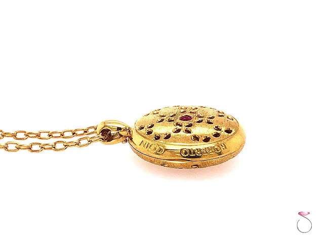 Roberto Coin Granada Diamond and Ruby Locket Pendant On Chain