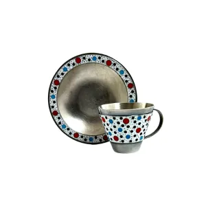 Soviet Era 916 Silver Cloisonn Enamel Cup and Saucer