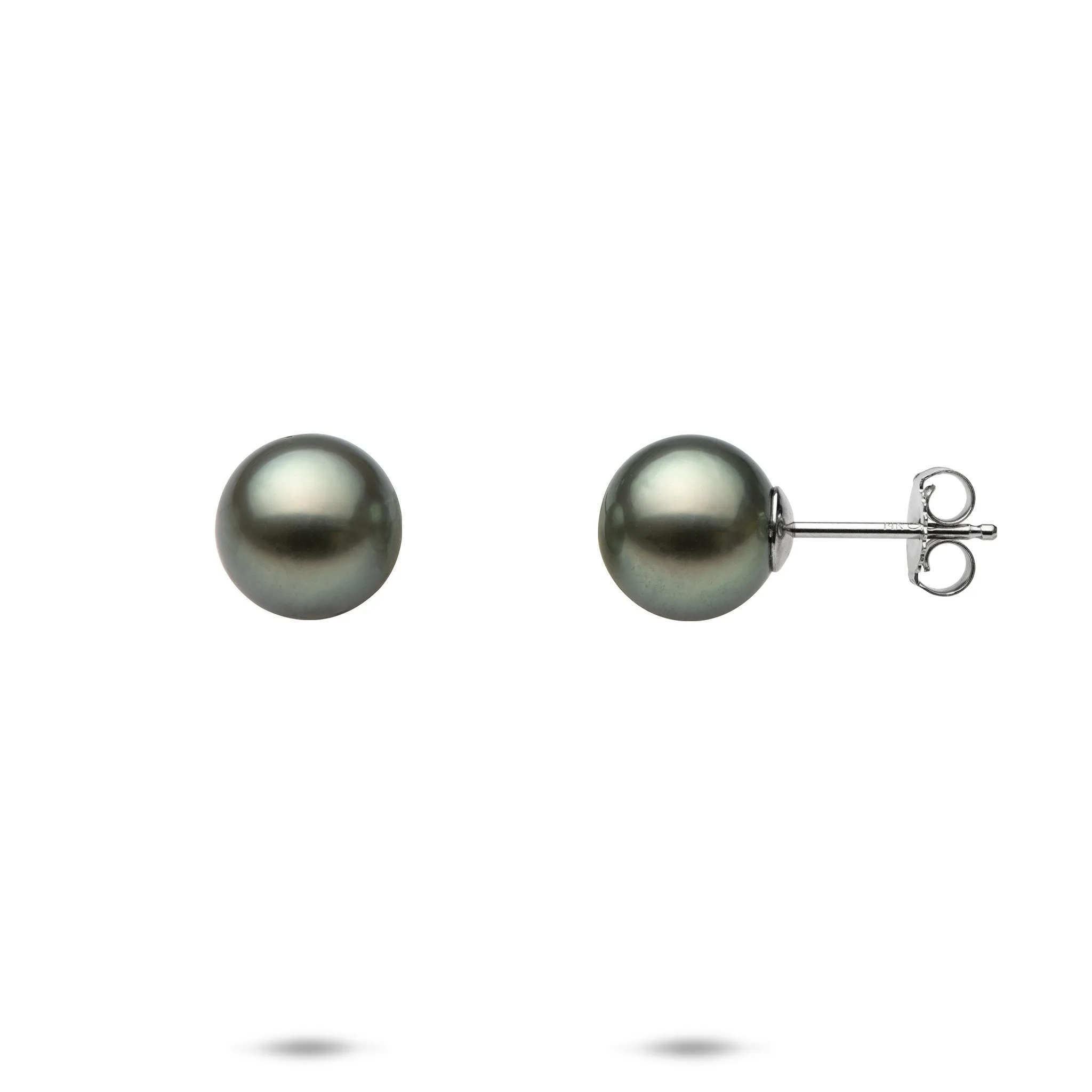 Tahitian Black Pearl Earrings in White Gold - 8-9mm