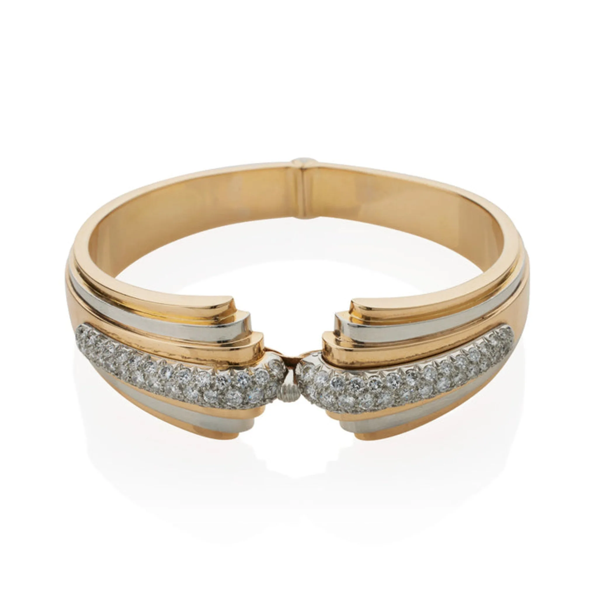 Tiffany & Co. 1930s Platinum & 18KT Yellow Gold Diamond Bracelet & Clip Set