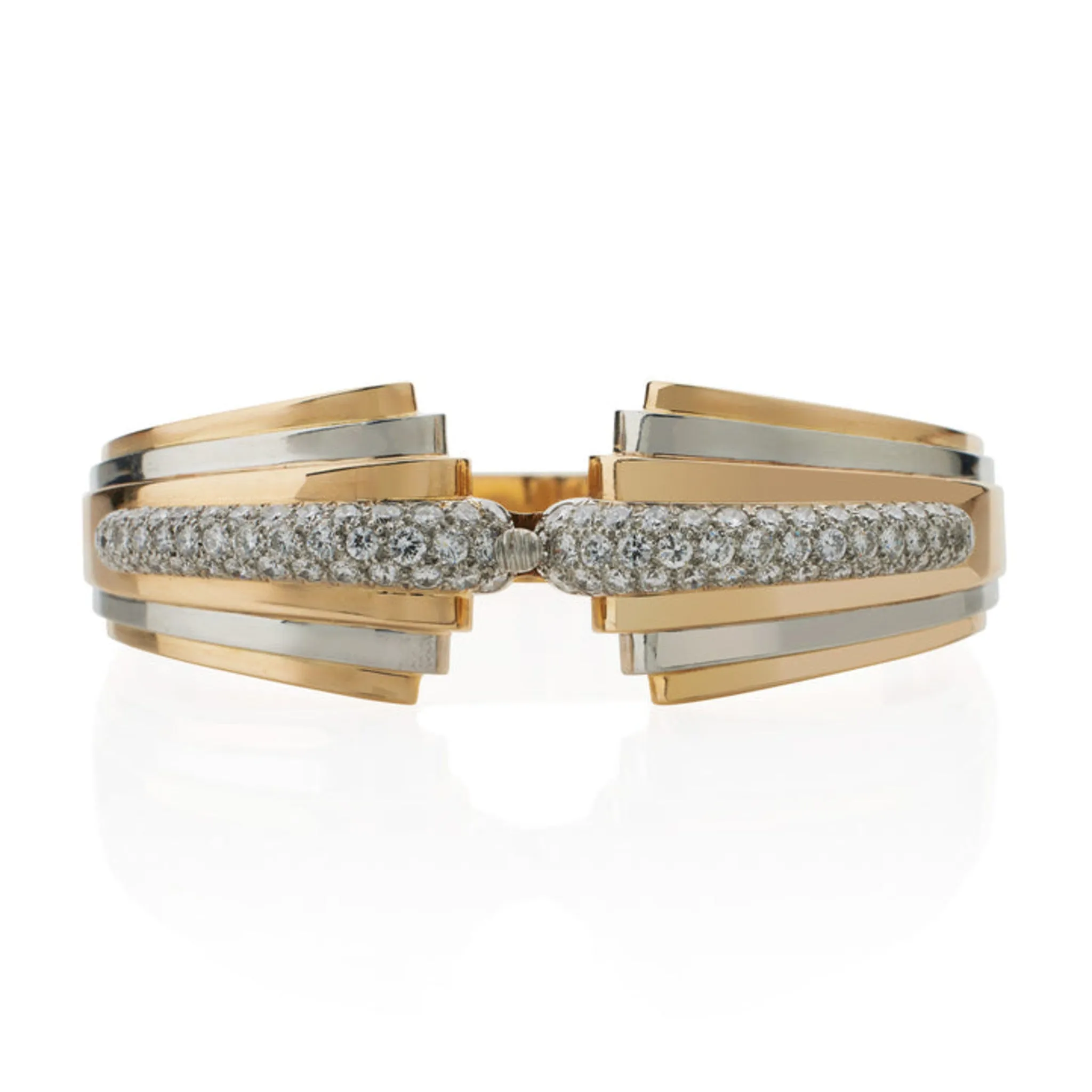 Tiffany & Co. 1930s Platinum & 18KT Yellow Gold Diamond Bracelet & Clip Set