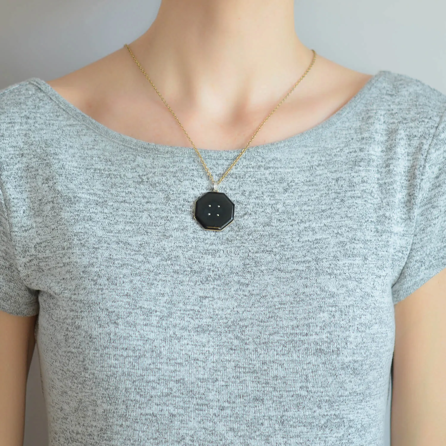 TIFFANY & CO. Edwardian 14kt/Platinum Diamond   Black Enamel Locket