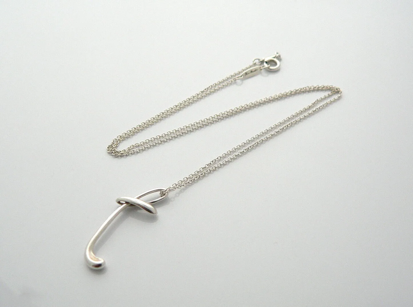 Tiffany & Co Silver Peretti Alphabet T Necklace Pendant Charm Chain Gift