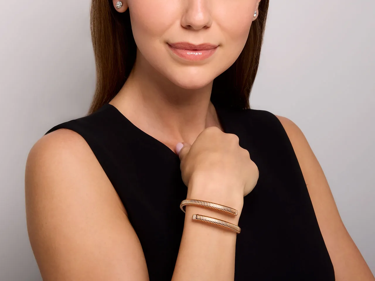 Tubogas Diamond Bypass Bracelet in 18K Rose Gold, by Beladora