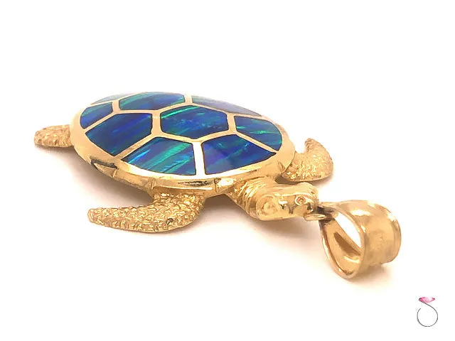 Turtle Pendant in 14k Yellow Gold With Black Opal Enlay