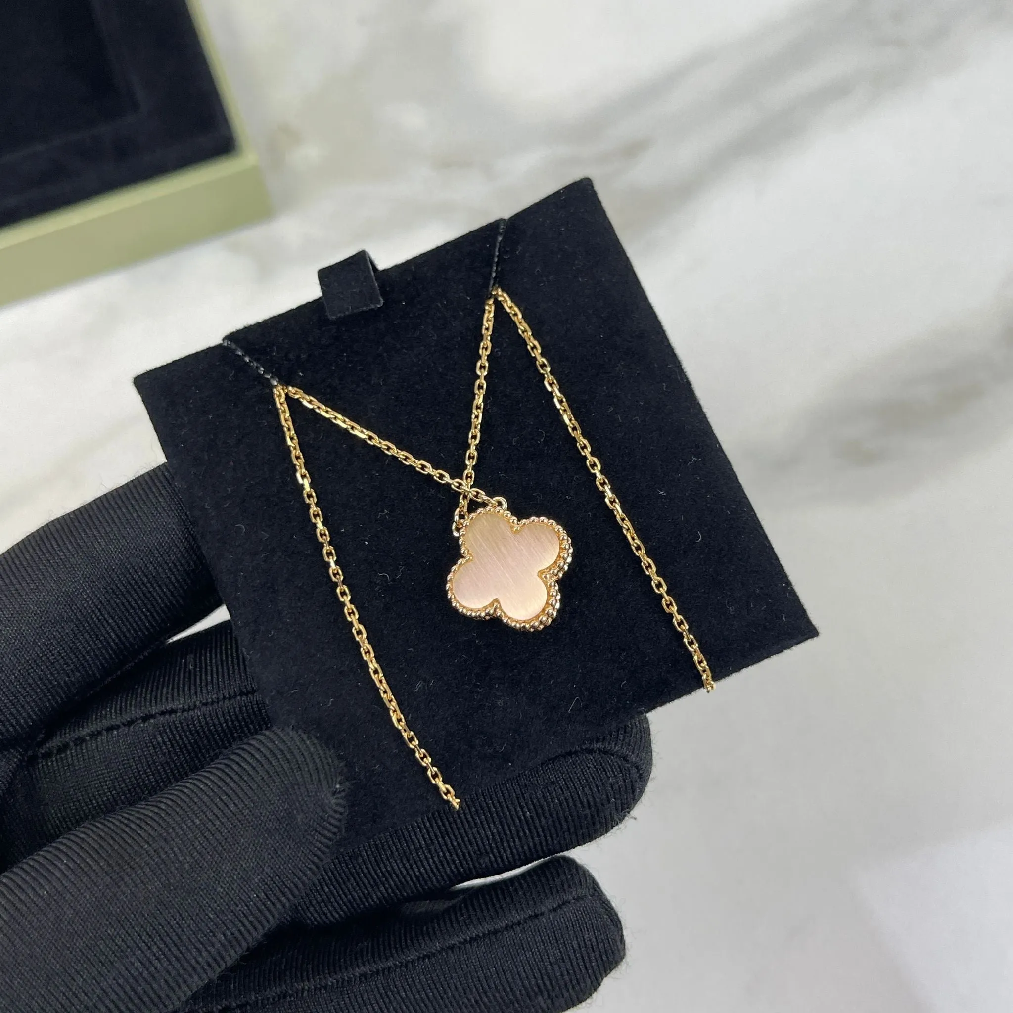 Van Cleef and Arpels VCA Holiday Pendant, Vintage Alhambra Diamond, Pink Sevres, 18kt Gold