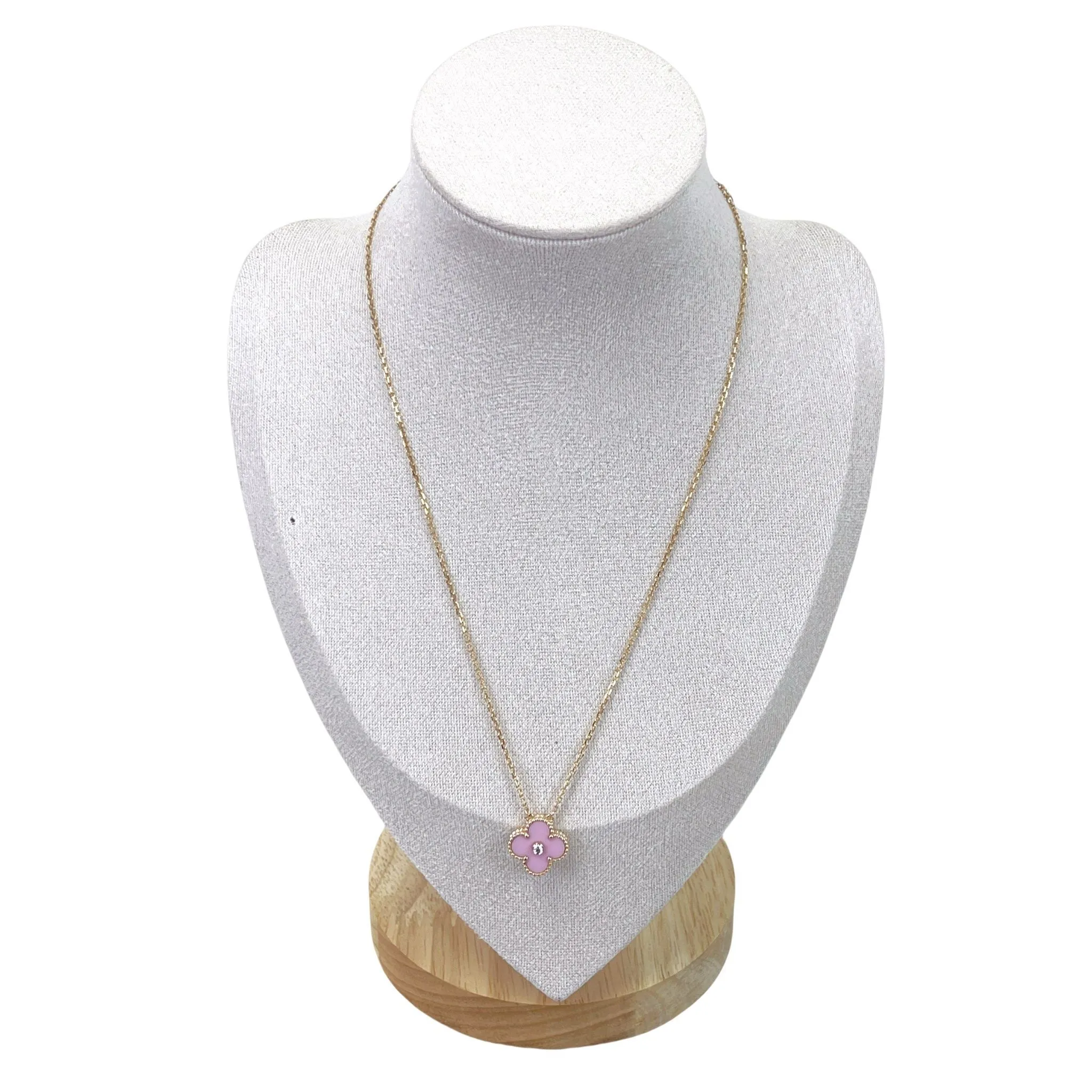 Van Cleef and Arpels VCA Holiday Pendant, Vintage Alhambra Diamond, Pink Sevres, 18kt Gold