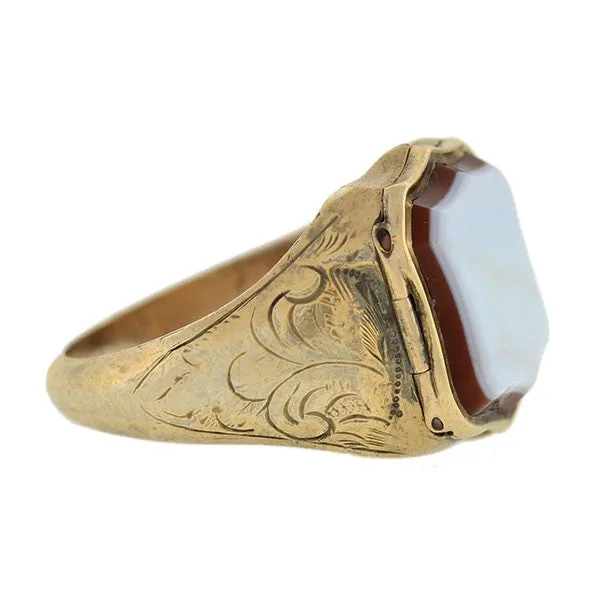 Victorian 10K Agate Signet Locket Ring