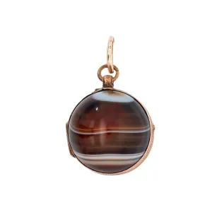 Victorian 10K Banded Agate Ball Locket Pendant