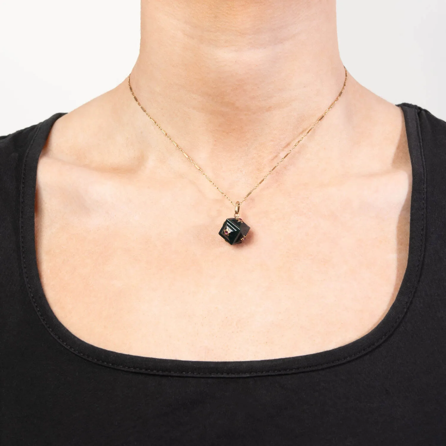 Victorian 14k Bloodstone and Ruby Cube Pendant/Charm