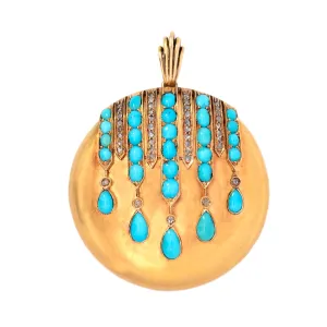 Victorian 14k Turquoise   Diamond Round Locket