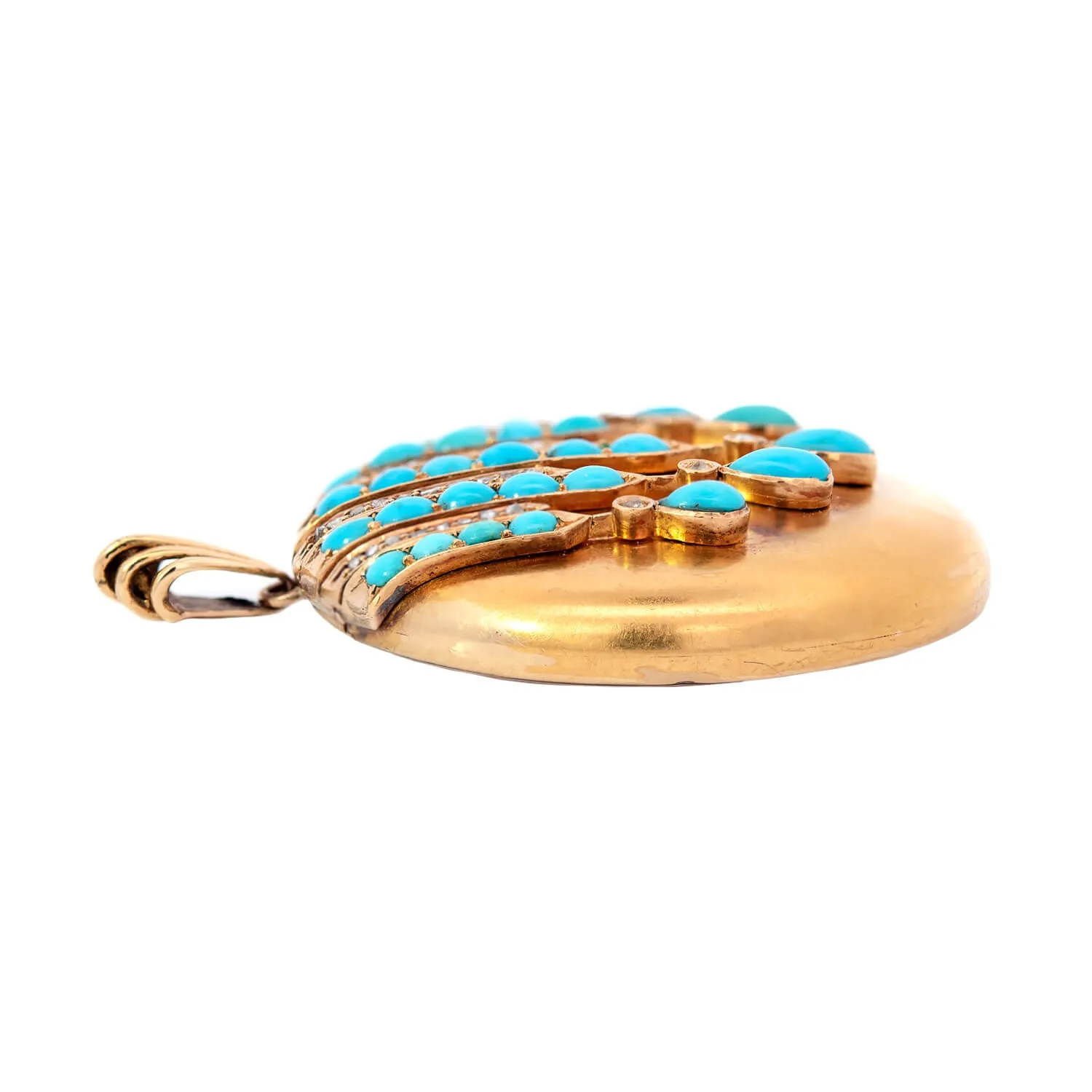 Victorian 14k Turquoise   Diamond Round Locket