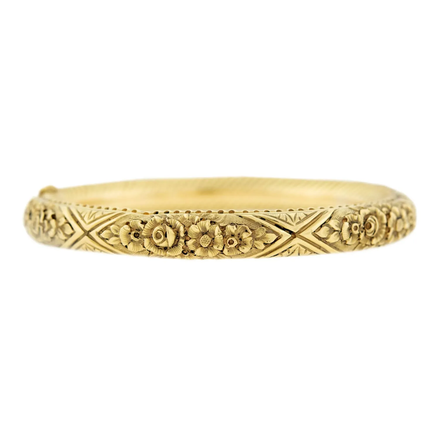 Victorian 18k Repouss Hinged Bangle Bracelet