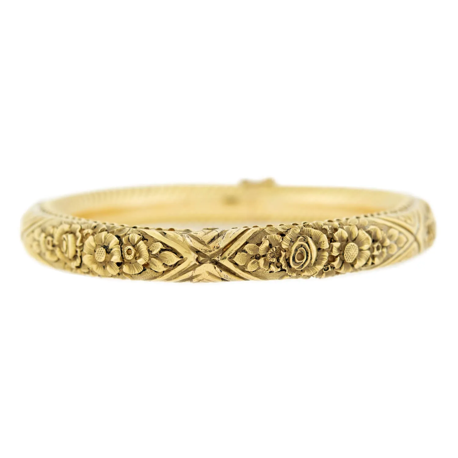 Victorian 18k Repouss Hinged Bangle Bracelet