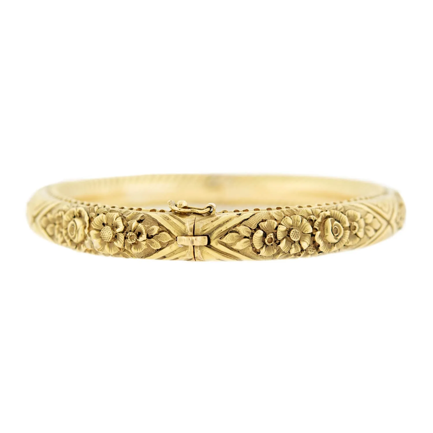 Victorian 18k Repouss Hinged Bangle Bracelet