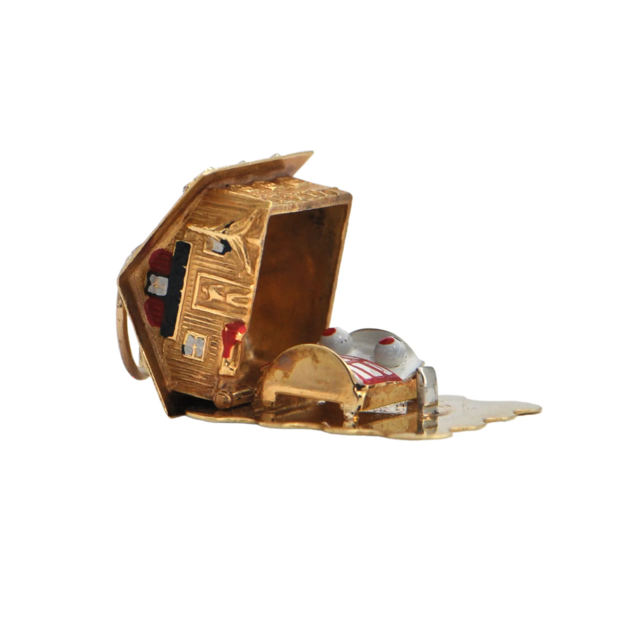 Vintage 18K Gold and Enamel Swiss Chalet Charm (1974)