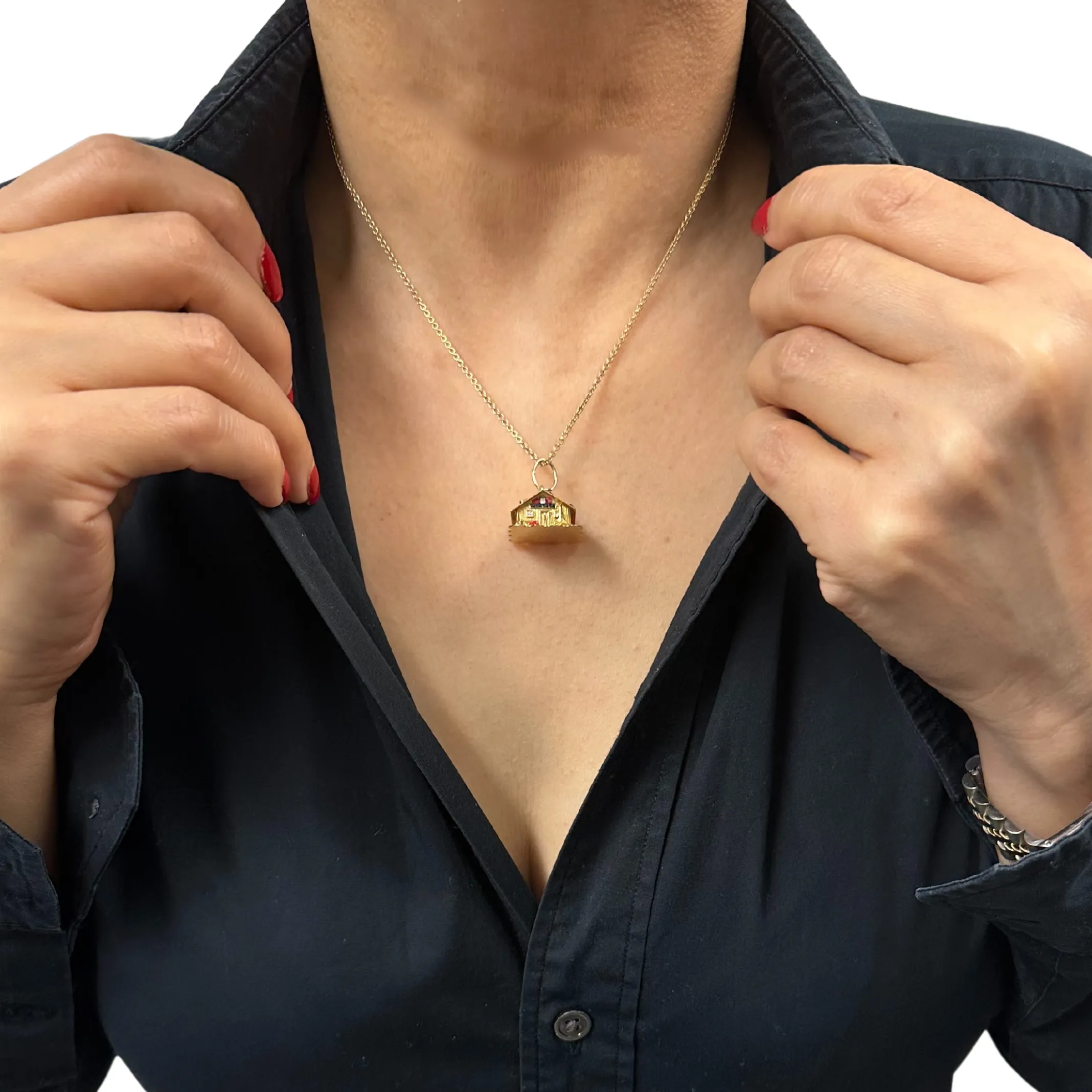 Vintage 18K Gold and Enamel Swiss Chalet Charm (1974)